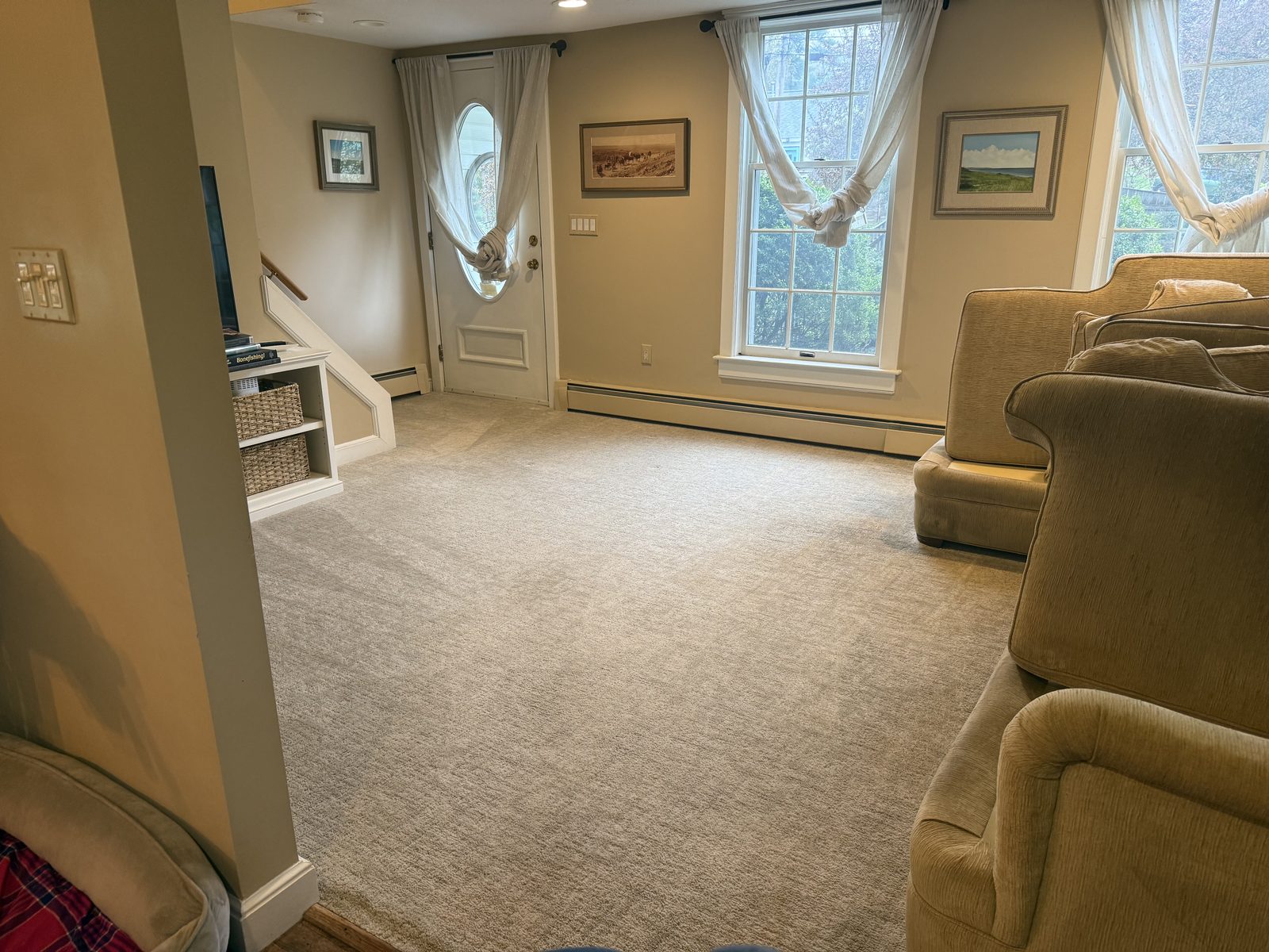 Freshly cleaned wall-to-wall carpet in a living room